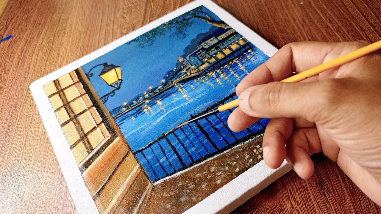 Evening Painting on Canvas | Evening Painting Ideas | Acrylic Painting Tutorial