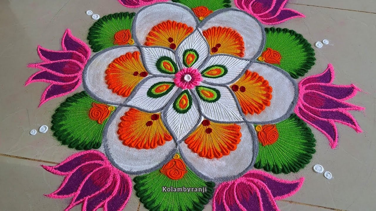 Peacock rangolidesigns 🪷 lotus rangoli with easy and simple steps #rangoli #muggulu #kolam 