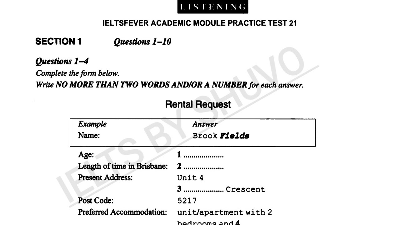 Rental request listening practice test with answers | IELTS Final Exam 