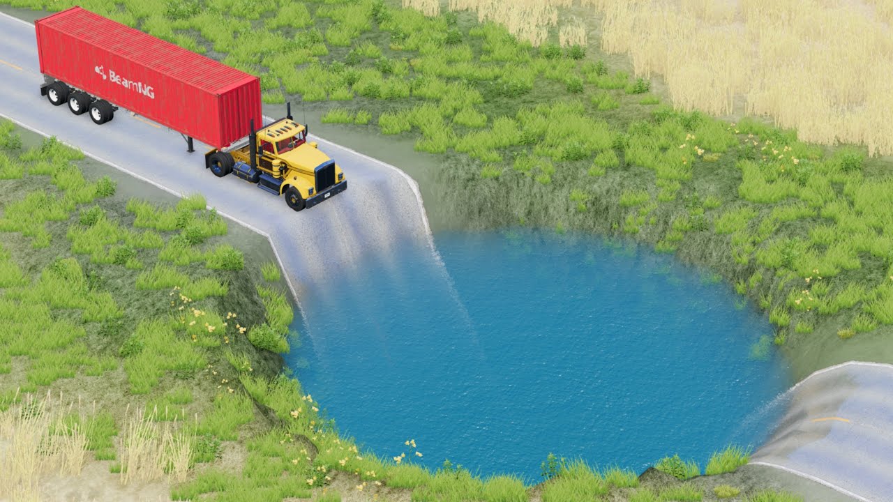 Cars vs Giant Water Pit in BeamNG Drive in USA #8