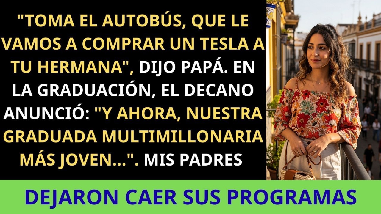Mis Padres Me Hicieron Tomar el autobús a mi graduación, mientras le compraban un Tesla a mi he...🇪🇸
