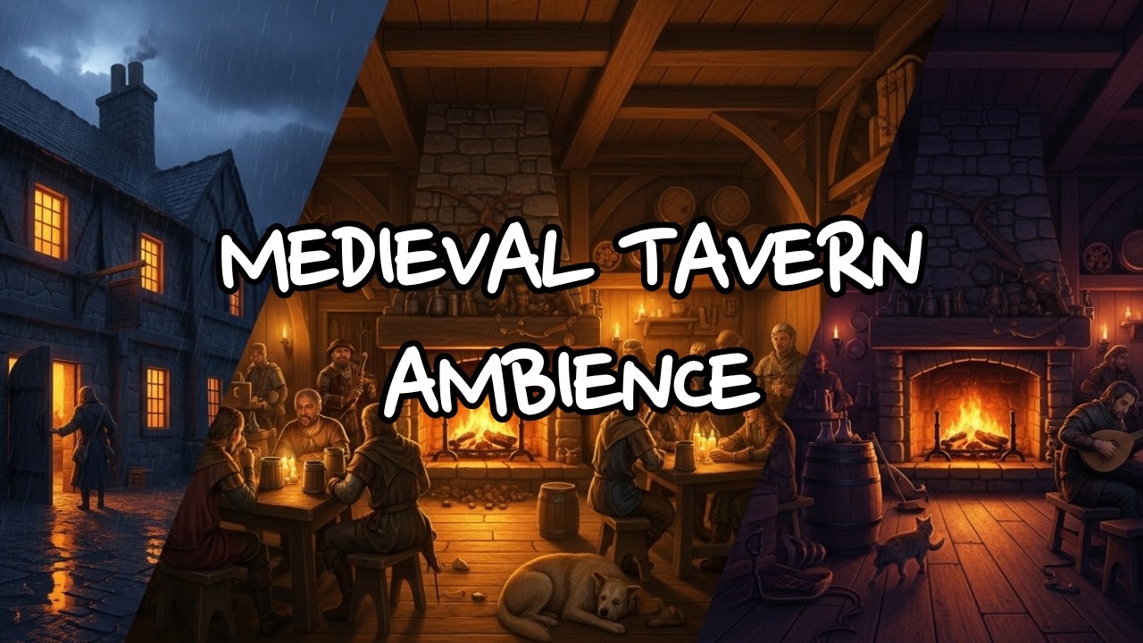 🍺 Medieval Tavern Ambience (8 Hours) | Cozy Fireplace & Celtic Bard Music for Study, Relax & Sleep