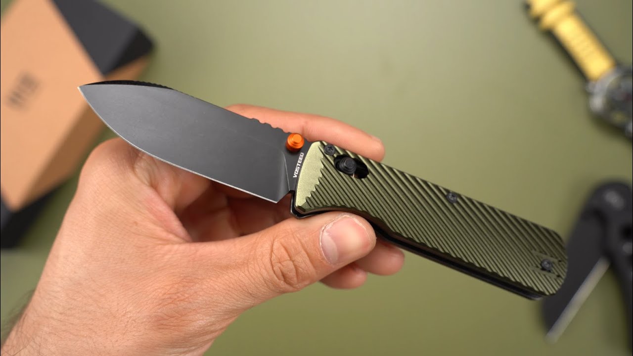 Нож Vosteed Vombat Drop point blackwash сталь M390 рукоять Olive Green Aluminum