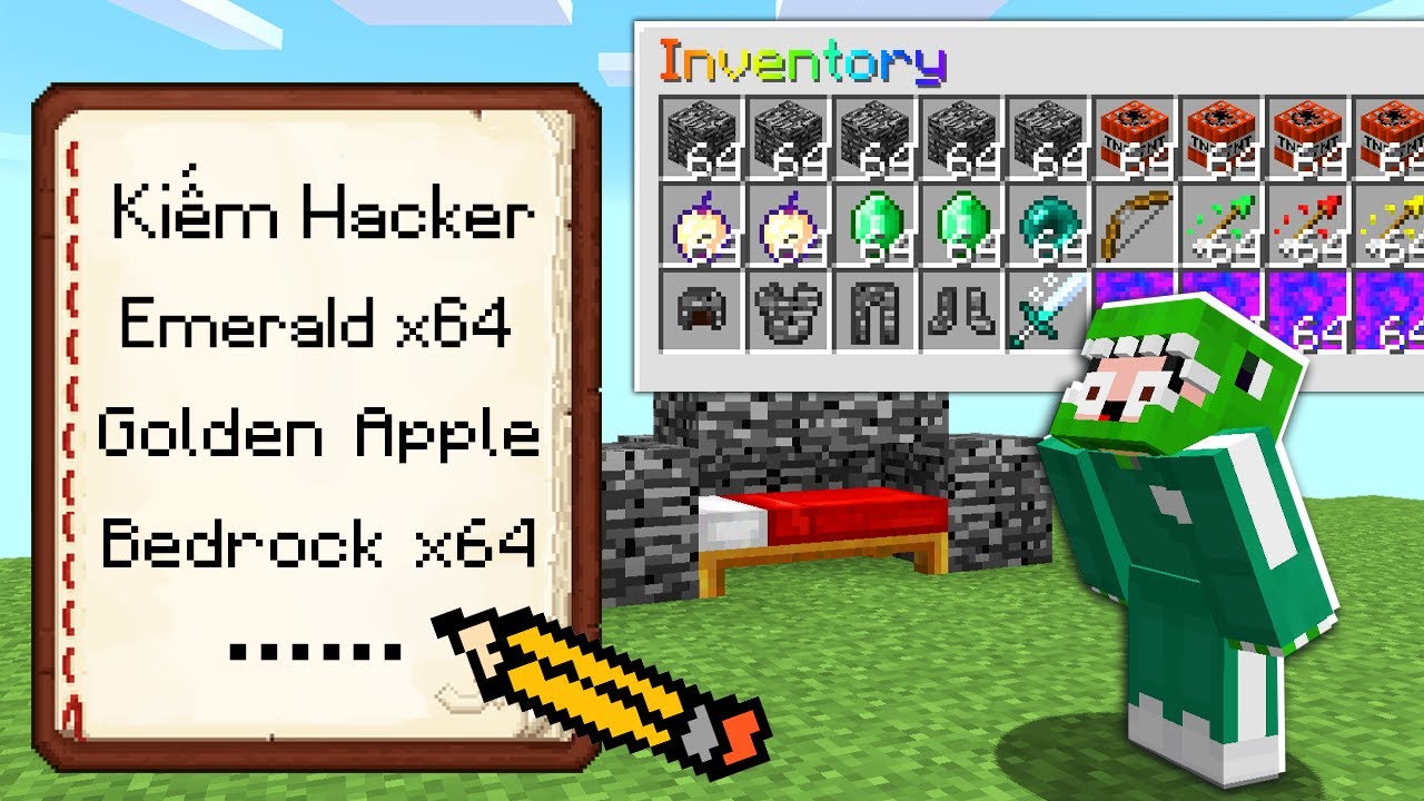 Minecraft Bedwars, Nhưng Bạn Viết Gì Được Đó *Sở Vũ Khí Hacker Và Giáp Siêu Mạnh Troll Noob Team ??