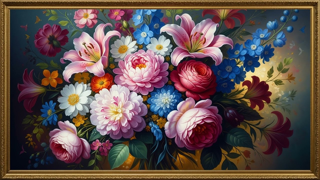 Expressive Oil Bouquet Masterpiece 4K | Rich Lighting Gallery Presentation