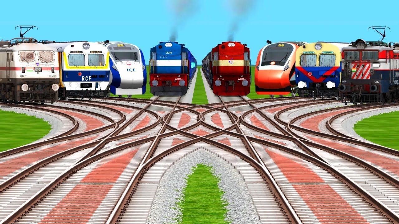 8 Indian Railways High Speed Trains At Railroad Crossing || BUMPY RAILROAD || Train Simulator game 