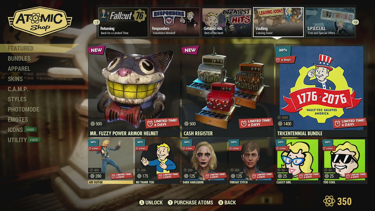 Fallout 76 - Atomic Shop Items - 18 May 2021 Random Bundles