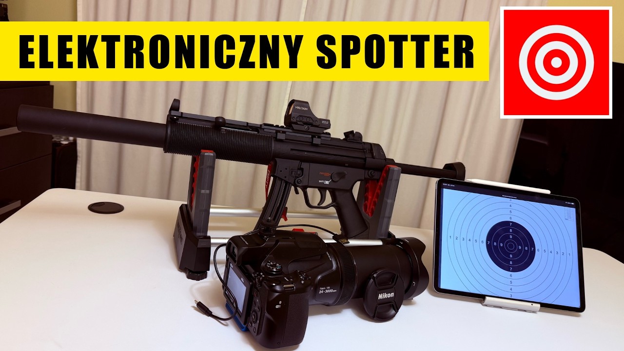 Elekroniczny spotter strzelecki - prosty system obserwacji tarcz, zerowanie kolimatora na HK MP5