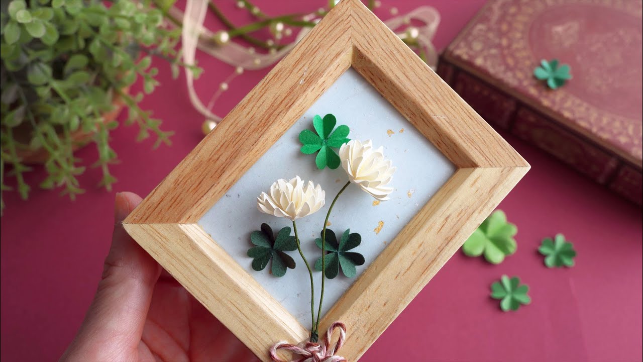 クラフトパンチで作る幸せの四つ葉のクローバー（アートフレームフラワー） - How to Make a Paper Four Leaf Clover Art Frame Flower