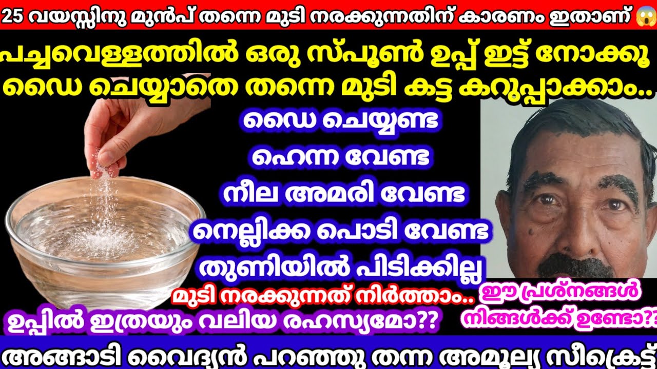 ഉപ്പ് ആളുഭയങ്കരൻതന്നെ ഒറ്റയടിക്ക്മുടി കട്ടകറുപ്പാക്കാൻഅങ്ങാടി വൈദ്യൻപറഞ്ഞസീക്രെട്ട് #vairalvideo#dye