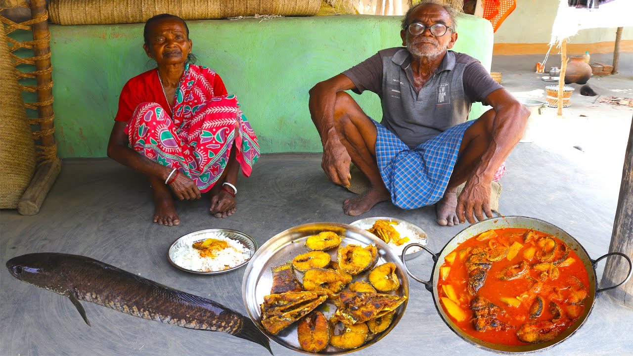 FISHING & COOKING MANGO FISH CURRY | forest pond hook fishing with frogs |