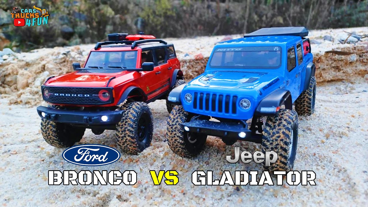 JEEP GLADIATOR VS FORD BRONCO 4WD | 1/24 SCALE | Axial SCX24  | Comparasion Test | Cars Trucks 4 Fun