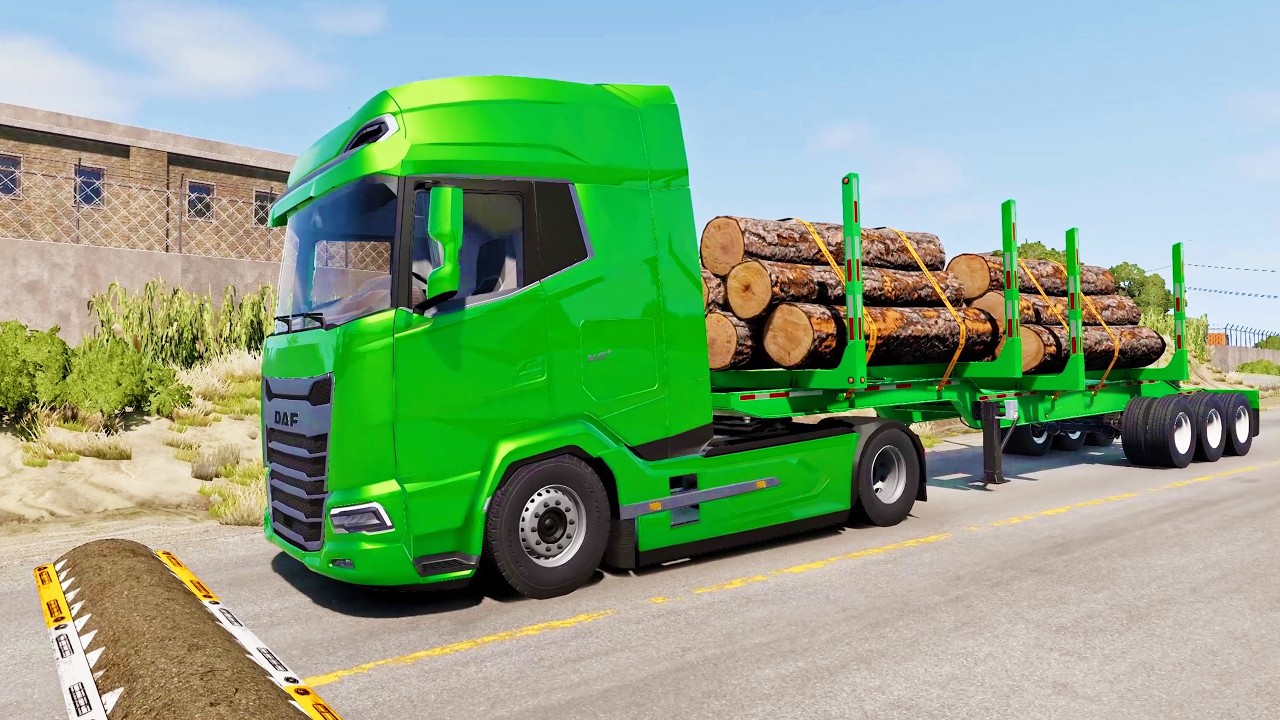 TRUCKS, CARS, LONG BUS Vs MASSIVE SPEED BUMPS - BeamNG.Drive