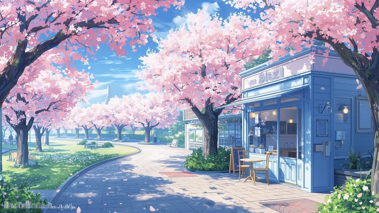 Study Lofi 🌸 Slow Gentle Piano | Sunny Sakura Café Morning