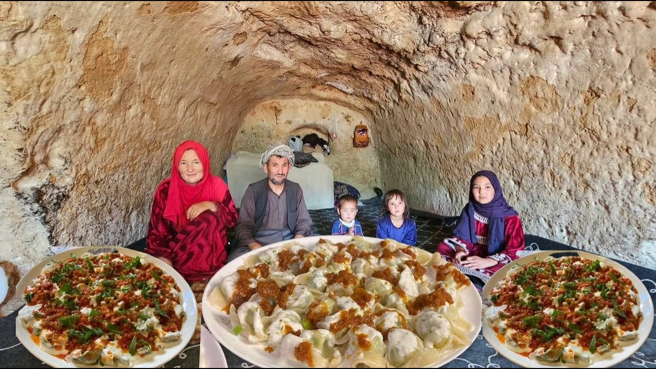 Real Village Life in Afghanistan | Cooking Beloved Traditional Ashak Inside a Mountain Cave