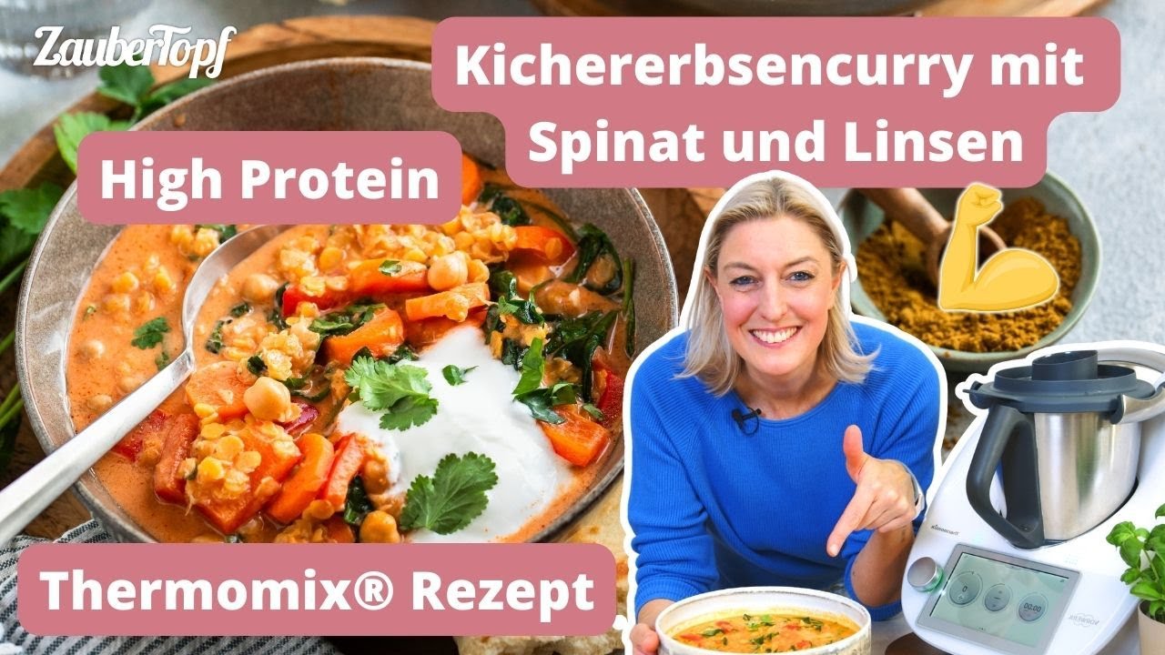 🍛 Schnelles High Protein Kichererbsencurry mit Spinat & Linsen 💪🏼 | Thermomix® Rezept