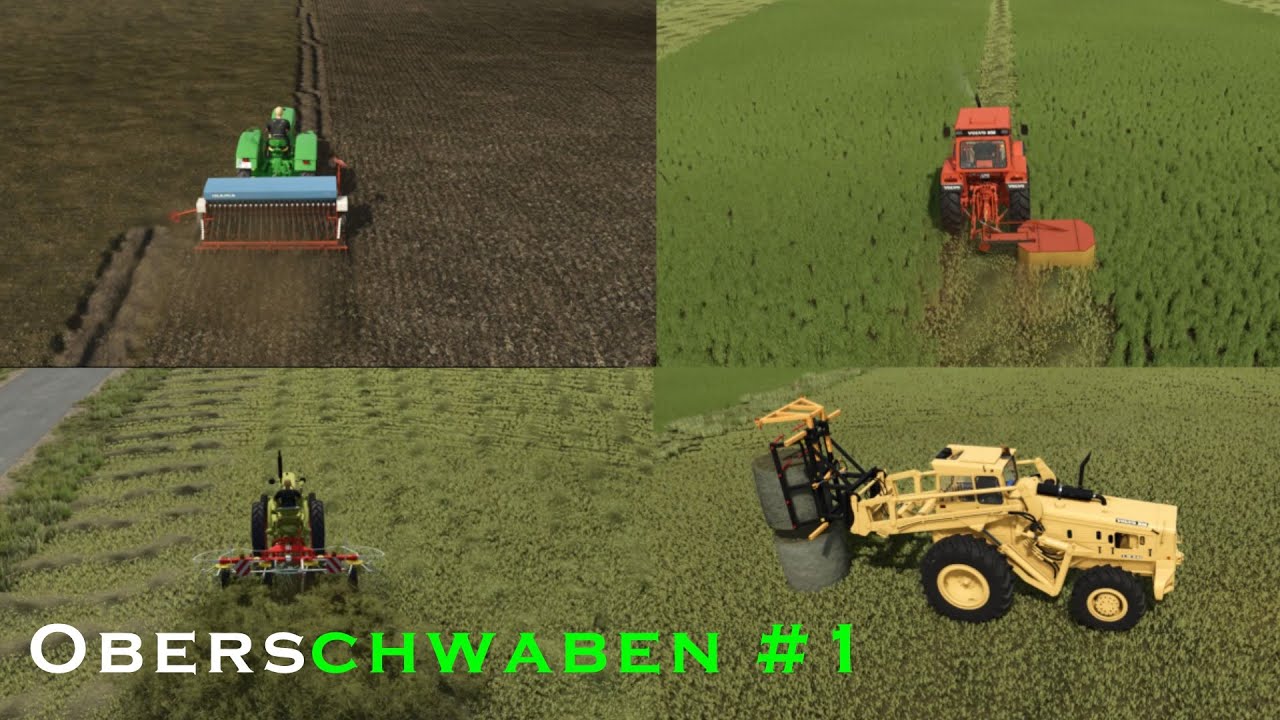 🇩🇪 Seeding canola, mowing grass & turn in to haygrass, baling with old material