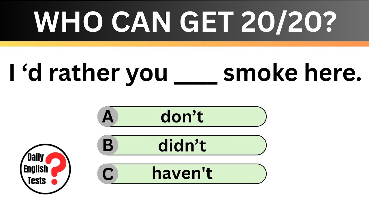LET'S EVALUATE YOUR ENGLISH LEVEL 🚦📚 | ENGLISH TEST | 20 ENGLISH QUESTIONS