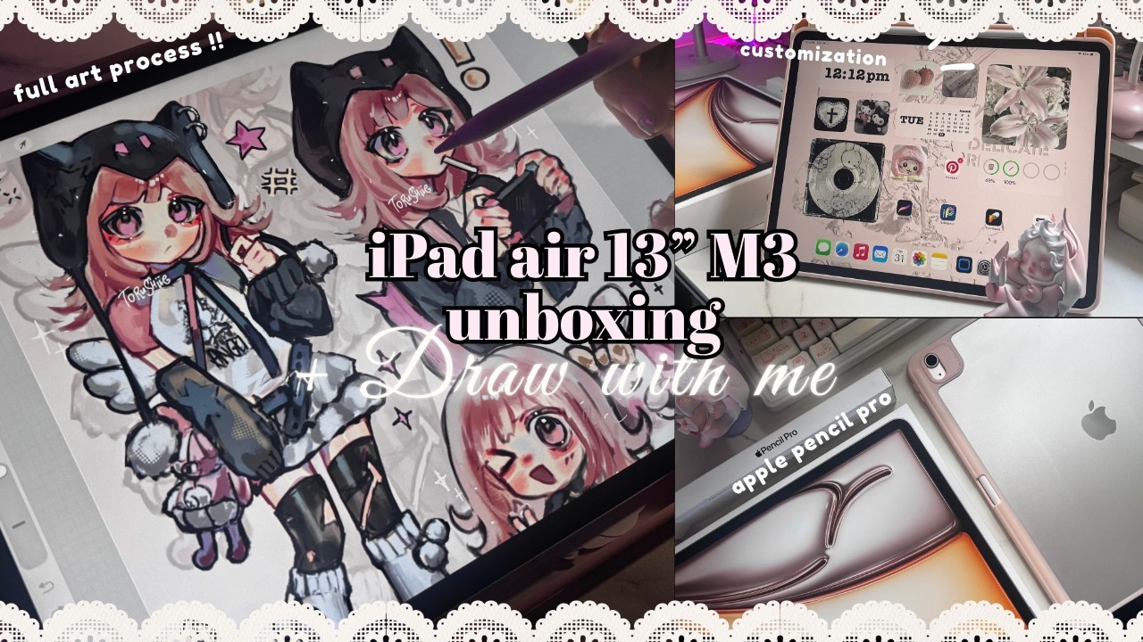 iPad Air M3 13&rdquo; (Starlight) ⋆˚꩜｡ aesthetic unboxing & draw with me: chiaki ✧ apple pencil pro