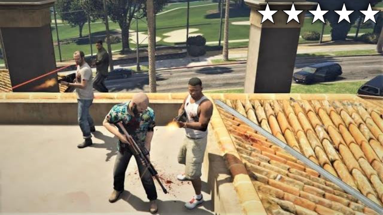 GTA 5 - Franklin, Lamar, Michael and Trevor's Five Star Escape From A ROCKFORDHILL HOUSE!