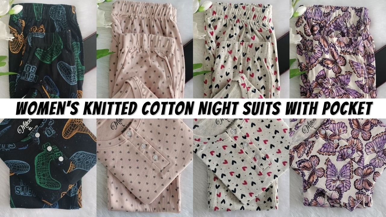 Knitted Cotton Women's Night Suits with Pocket | Night Dress #cotton #nightsuit #nightdress #knitted
