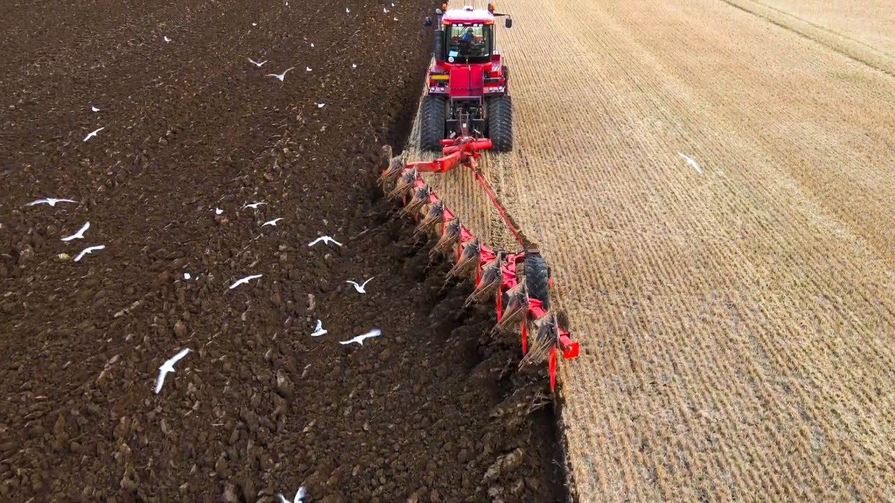 Plouging with a CASE Quadtrac 500 + Gregoire Besson 9 Furrow Plough