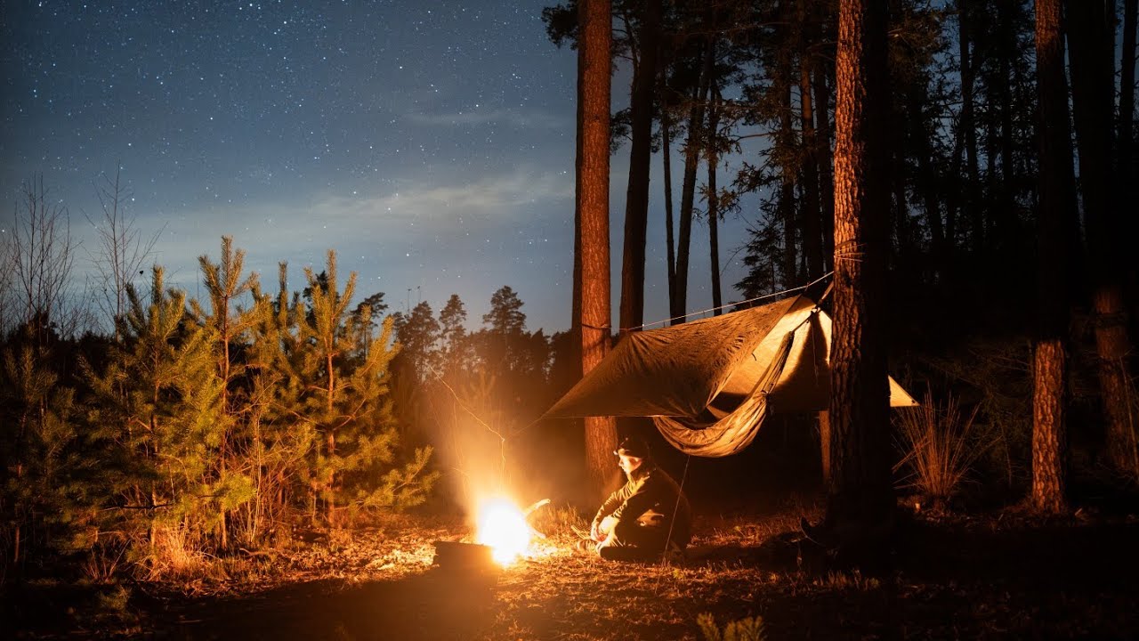 Biwak w zimowym lesie - noc w hamaku, wspomnienia z rykowiska i śnieżny poranek