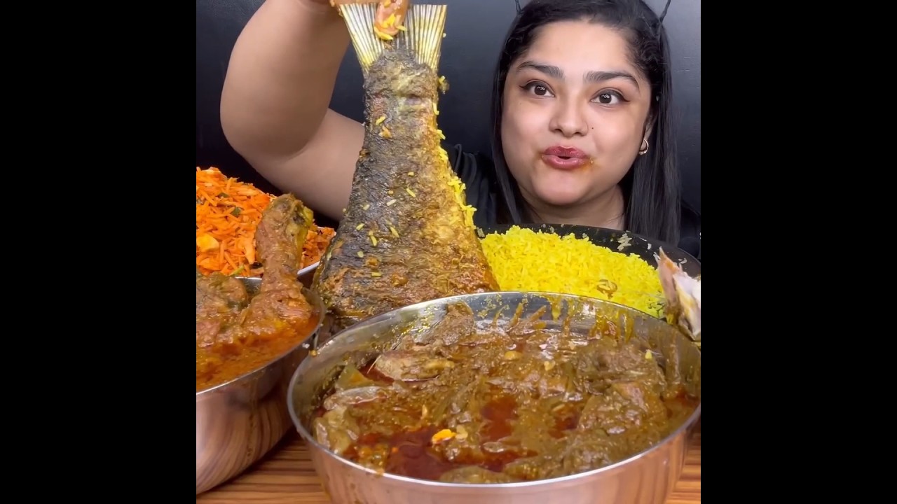 ASMR: EATING SPICY FISH CURRY🔥 BASANTI PULAO || #shorts #mukbangn#asmreating #mukbangasmr #asmr