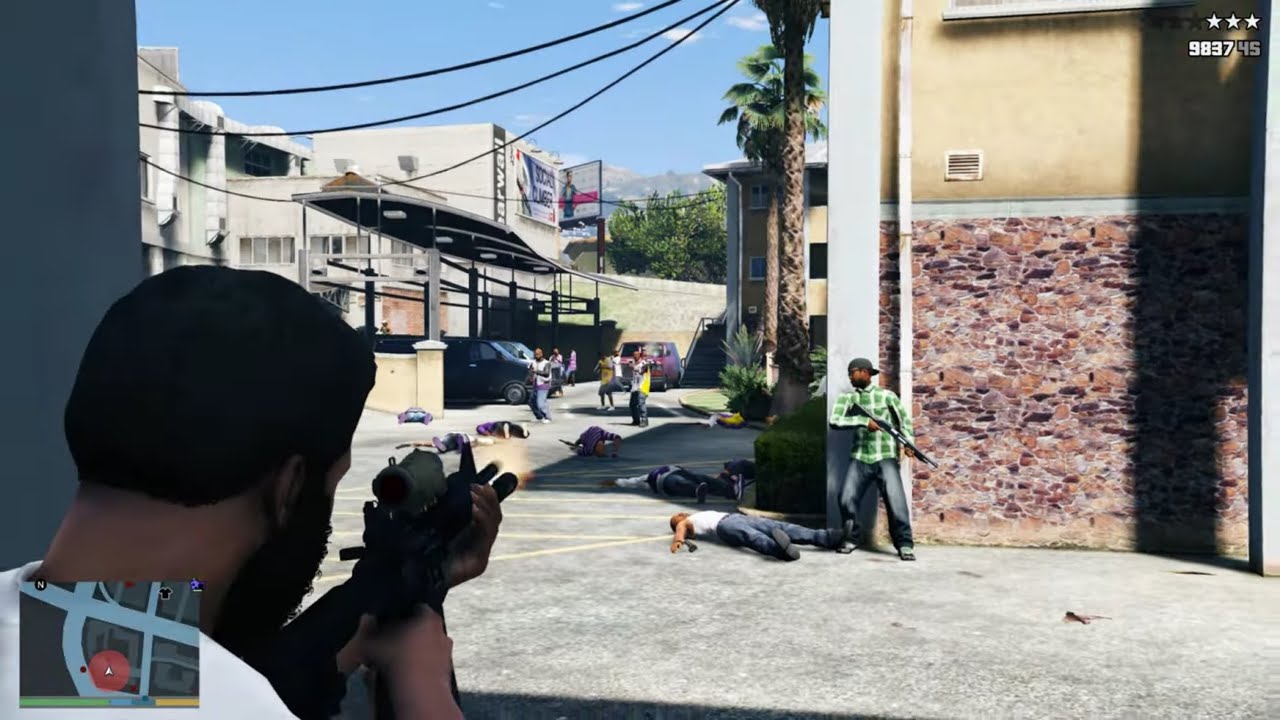 GTA 5 - Grove Street vs Ballas Gang War + Ten Star Escape 