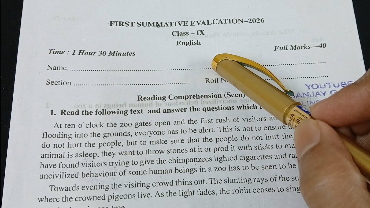 class 9 english 1st unit test question paper 2026 | class 9 1st unit test english suggestion 2026