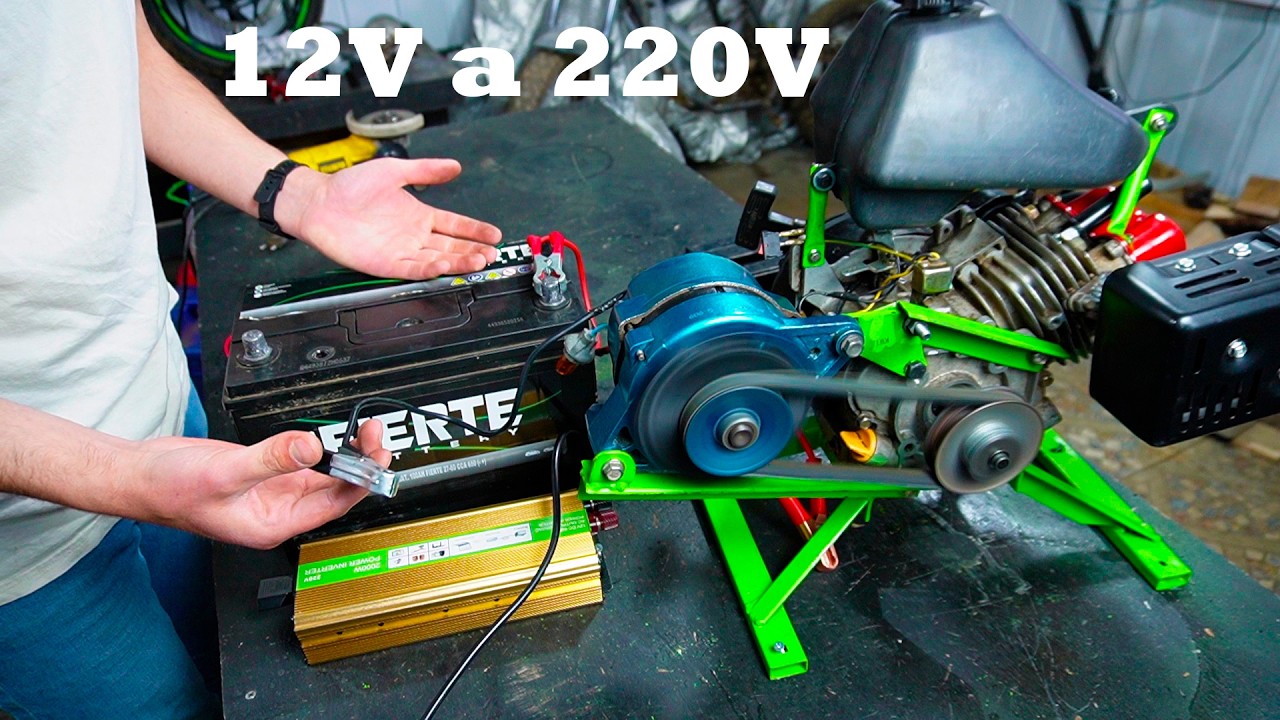 Construí un generador eléctrico casero usando un motor 4T + alternador de auto