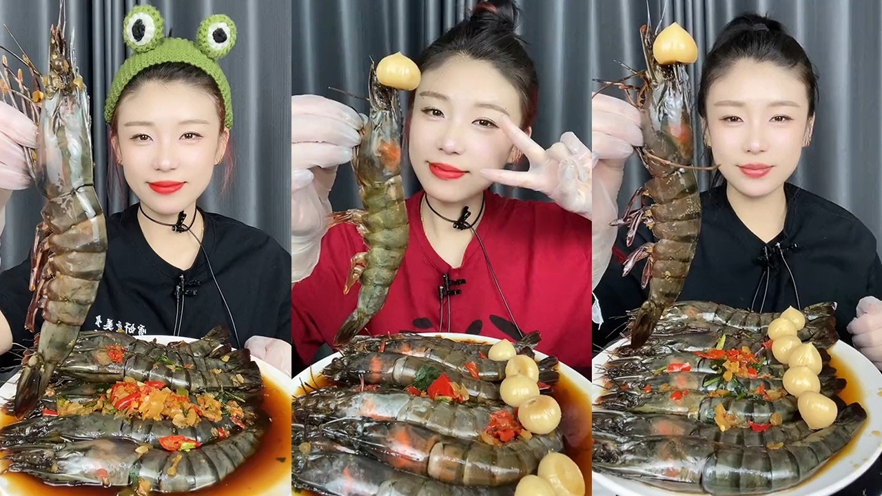 【Yummy】Black tiger shrimp + Thai shrimp🦐🧄🍋🌶#mukbang#asmr#Seafood