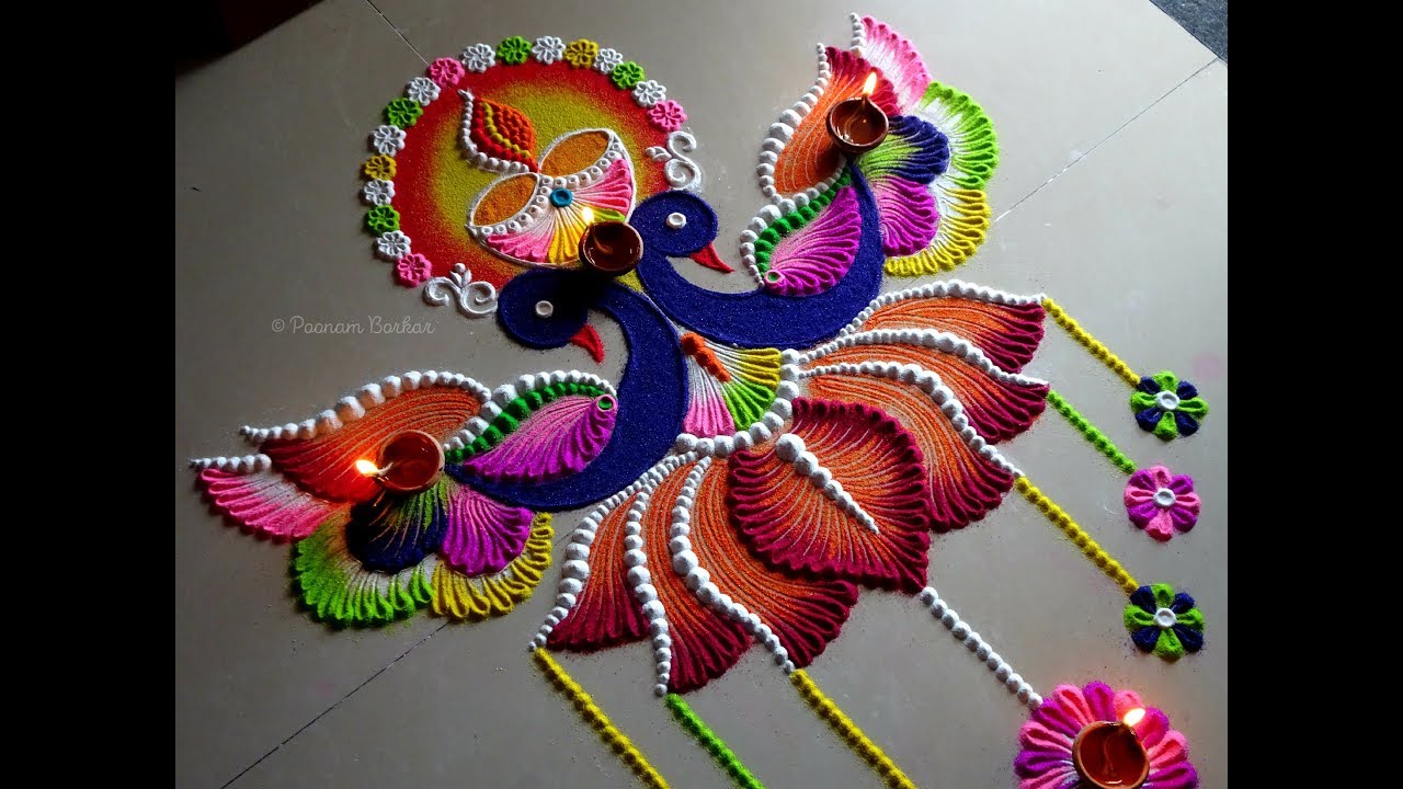 Diwali special Twin Peacock Rangoli | Diya rangoli | Beautiful and unique rangoli for Diwali