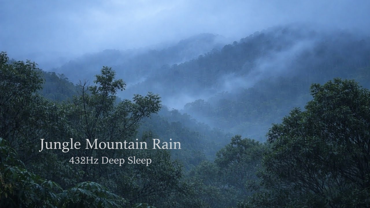 Mountain Jungle Rain Ambience – Fog, Heavy Rain & Distant Thunder | 432Hz Deep Sleep
