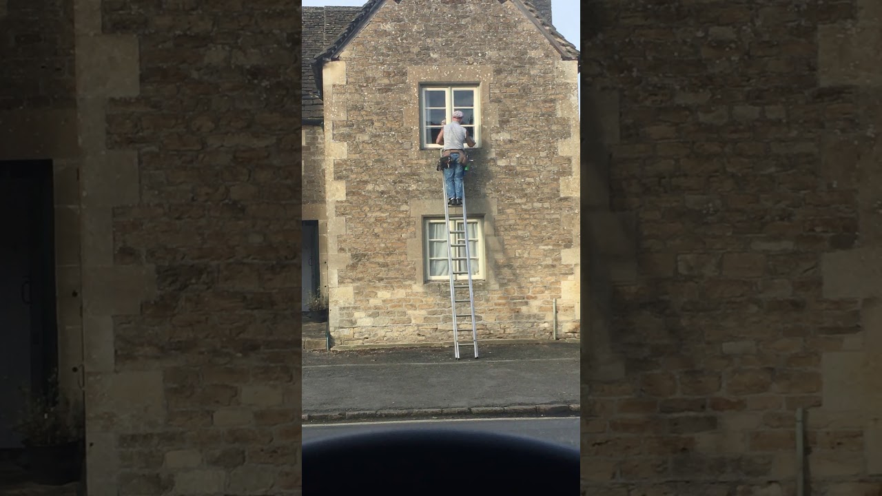 Window cleaner slides down ladder | CONTENTbible