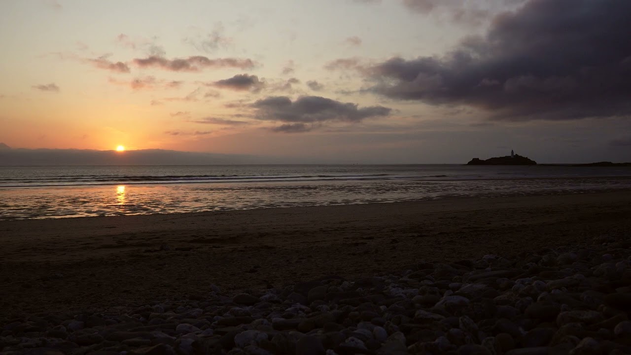 Ambient Sunset Beach Sound Godrevy Lighthouse Cornwall (Ocean Sea Waves Sleep Sound White Noise)