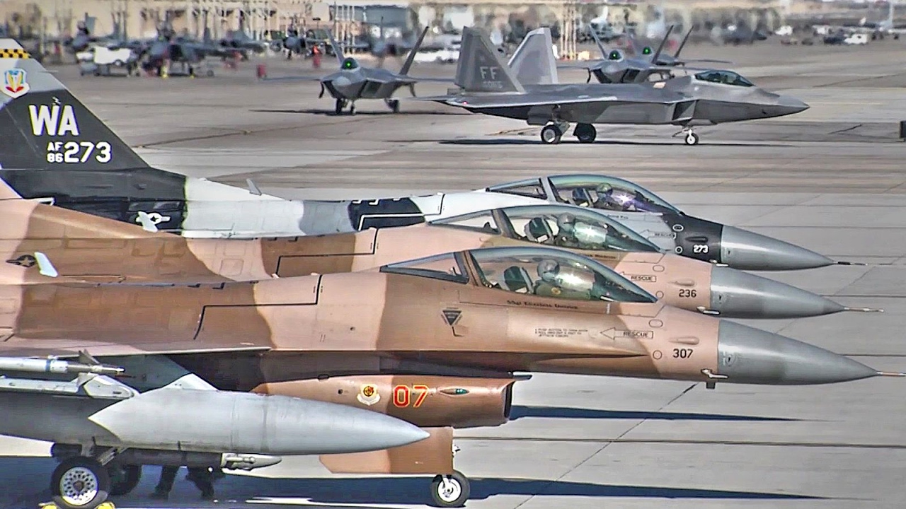 USAF Air Combat Exercise: Fighters Takeoff/Landing During Red Flag 17-1