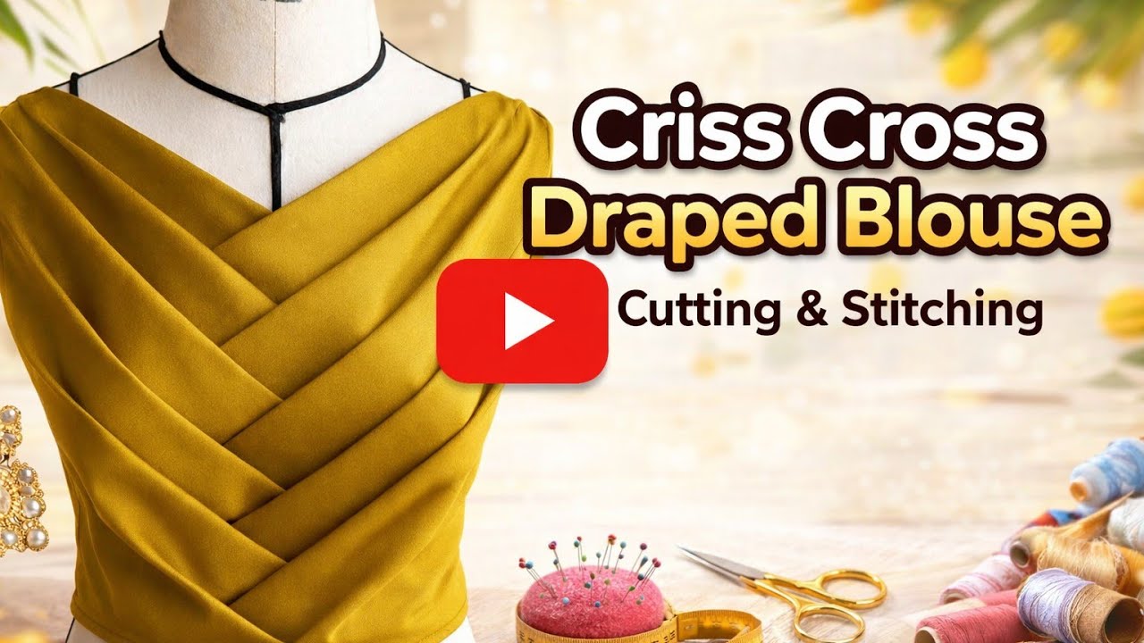✨ Elegant Criss-Cross Draped Wrap Neckline Blouse Design | Easy Cutting & Stitching Pattern ✨