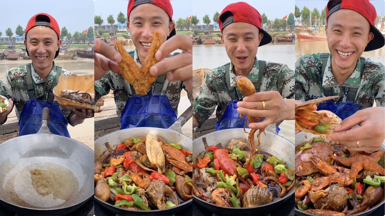fisherman Da Gang cooked octopus, scallops, snails, shrimp, starfish, lobster#yummy #seafoodmukbang