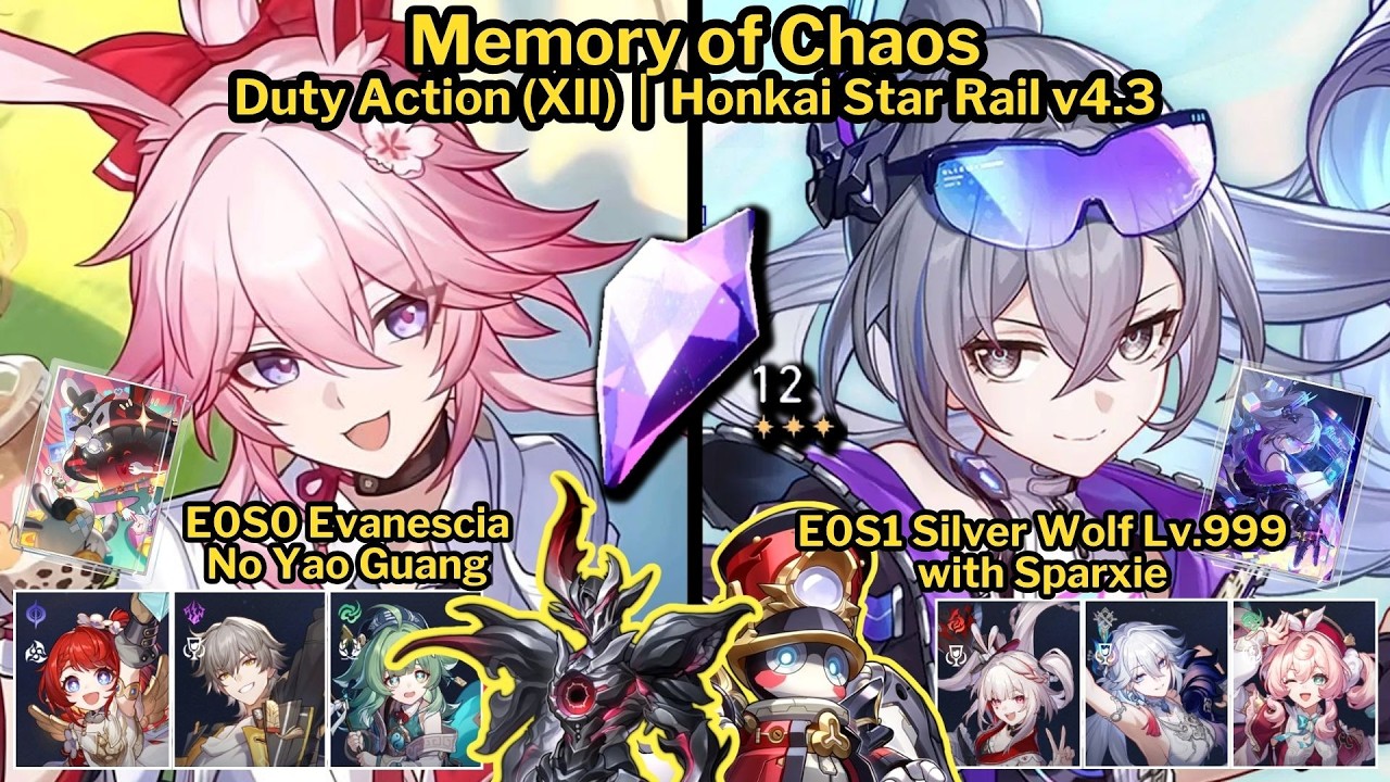 MoC 4.3 Stage 12 E0S0 Evanescia and E0S1 Silver Wolf LV.999 Double Elation | Honkai Star Rail v4.3