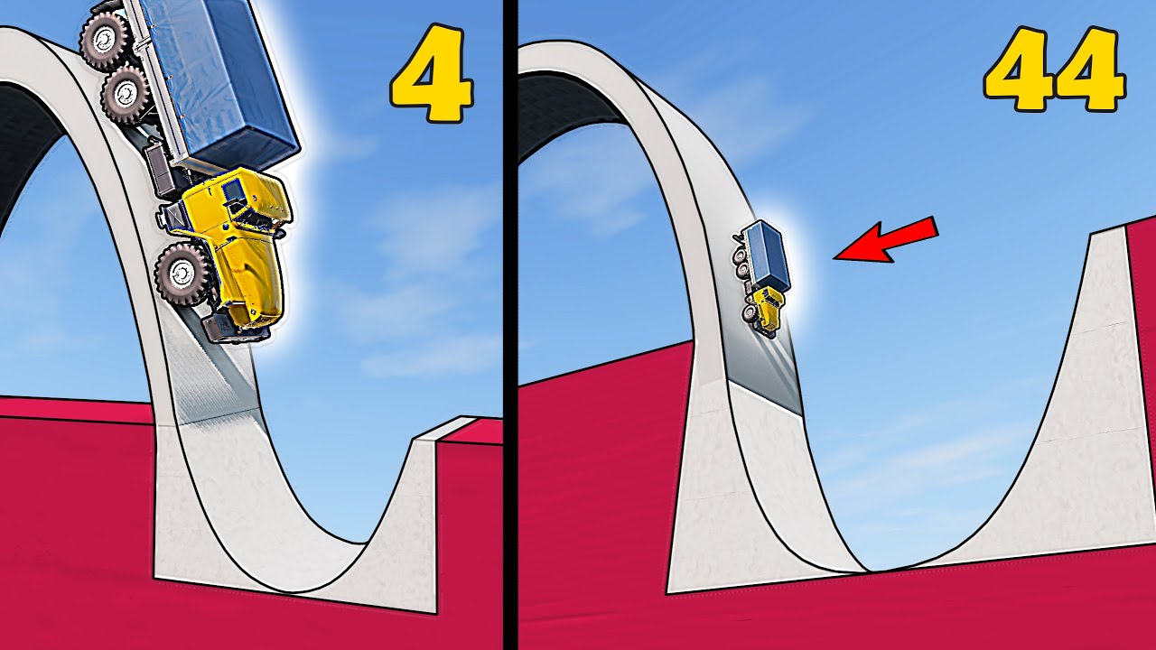 Vehicles vs. Highest Descent into Reversed Bump in BeamNG.drive