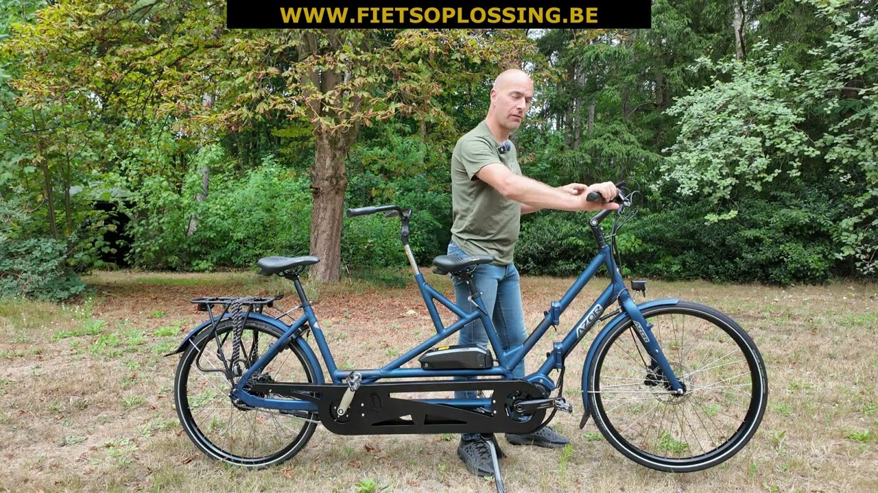Azor vouwbare  tandem fiets zodat je hem kan meenemen op de fietsdrager van de auto.