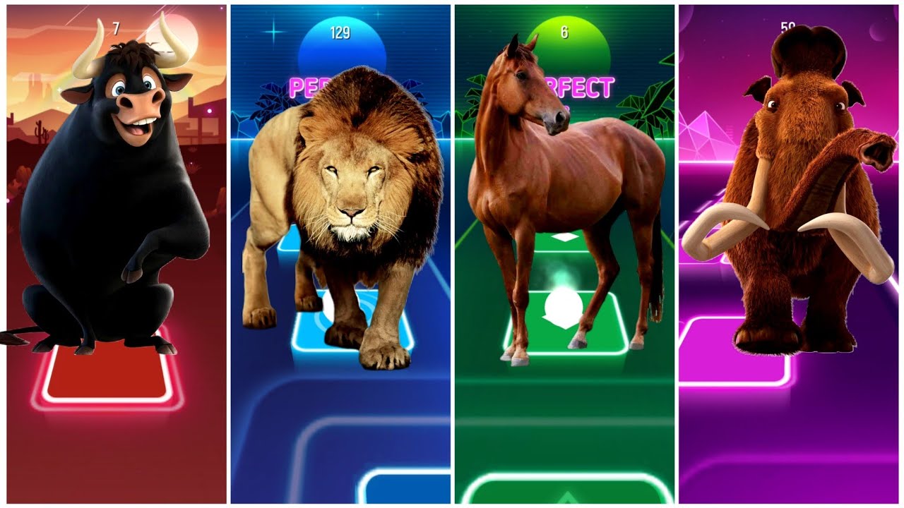 🐂 Ferdinand 🆚 🦁 The Lion King 🆚 🐎 Funny Hors 🆚 🦣 Funny Mammoth | Tiles Hop EDM Rush