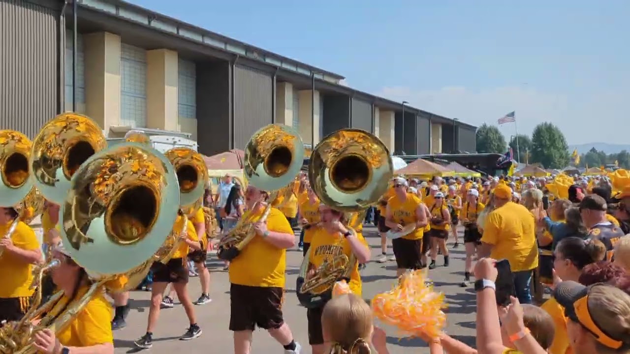 Wyoming Cowboys players walk.  September 6th 2025 vs Northern Iowa.