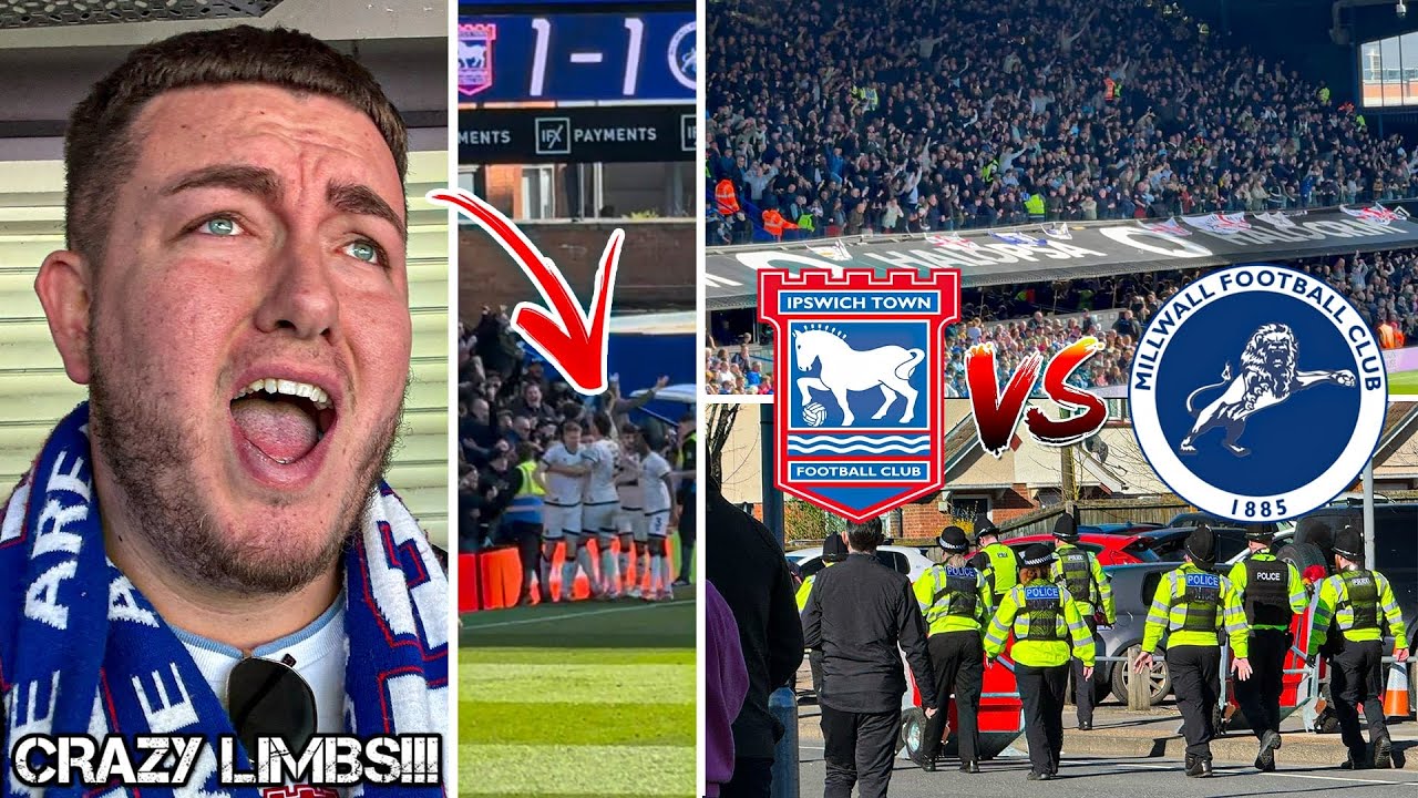 POLICE ESCORT 2,000 AWAY FANS & INCREDIBLE SCENES at IPSWICH TOWN vs MILLWALL