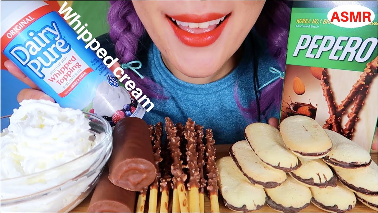 ASMR PEPERO, MILANO COOKIE+WHIPPED CREAM MUKBANG|빼빼로, 스위스 롤, 밀라노쿠키+휘핑크림 먹방|CURIE.ASMR