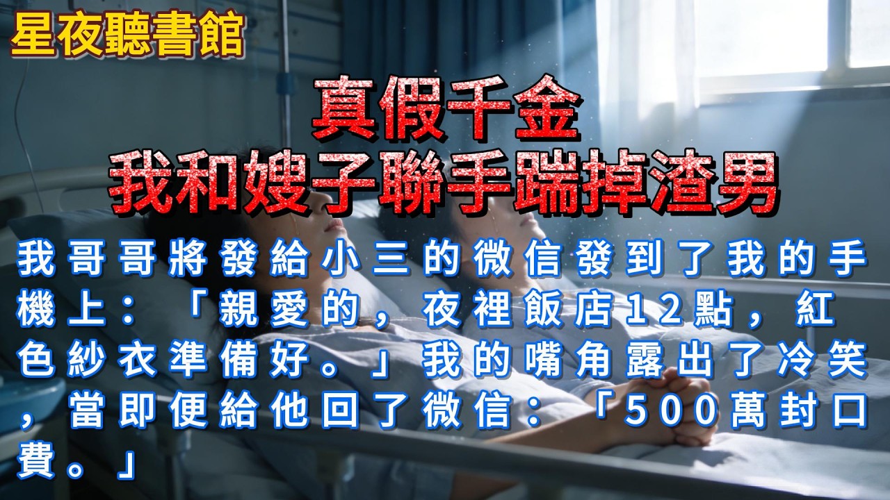 《真假千金：我和嫂子聯手踹掉渣男》我哥哥將發給小三的微信發到了我的手機上：「親愛的，夜裡飯店12點，紅色紗衣準備好。」我的嘴角露出了冷笑，當即便給他回了微信：「500萬封口費。」 #一口氣看完