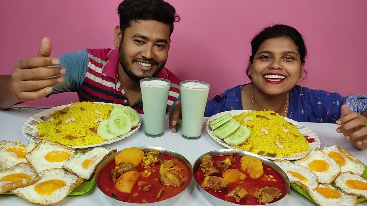 mutton curry polau egg poch eating challenge