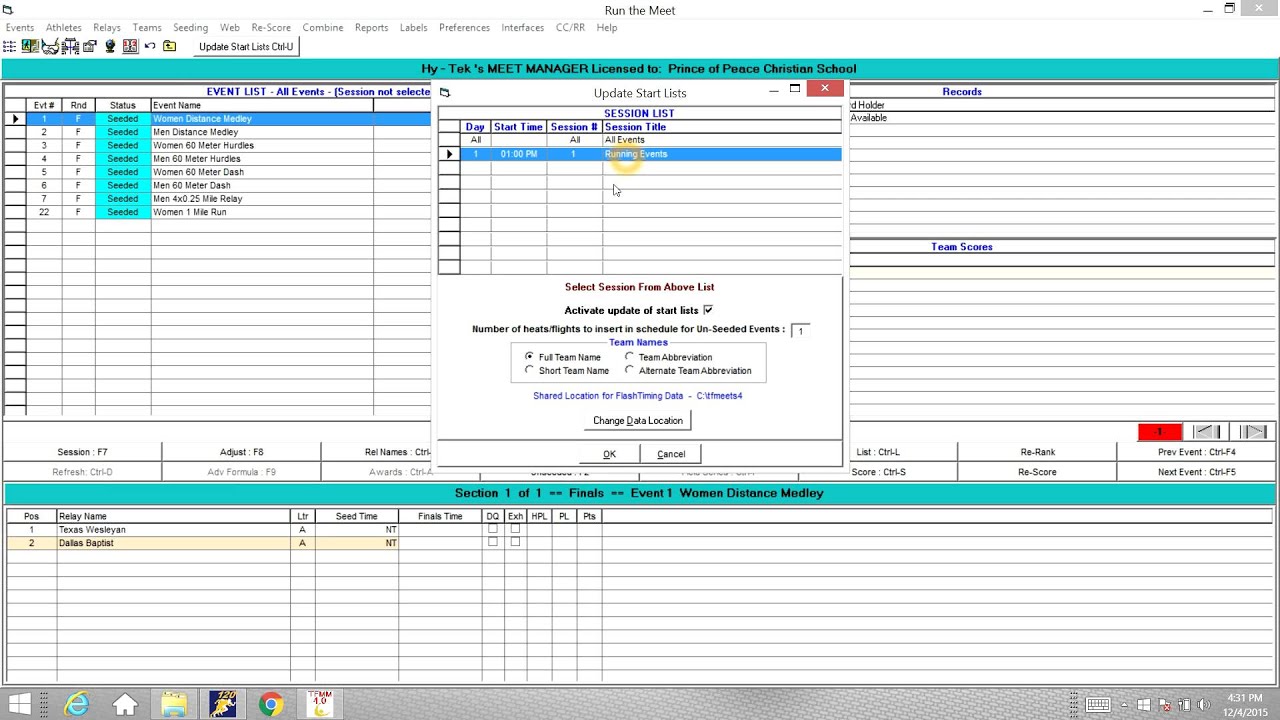 FlashTiming Message: Cannot Find Hy Tek Meet Manager Start List