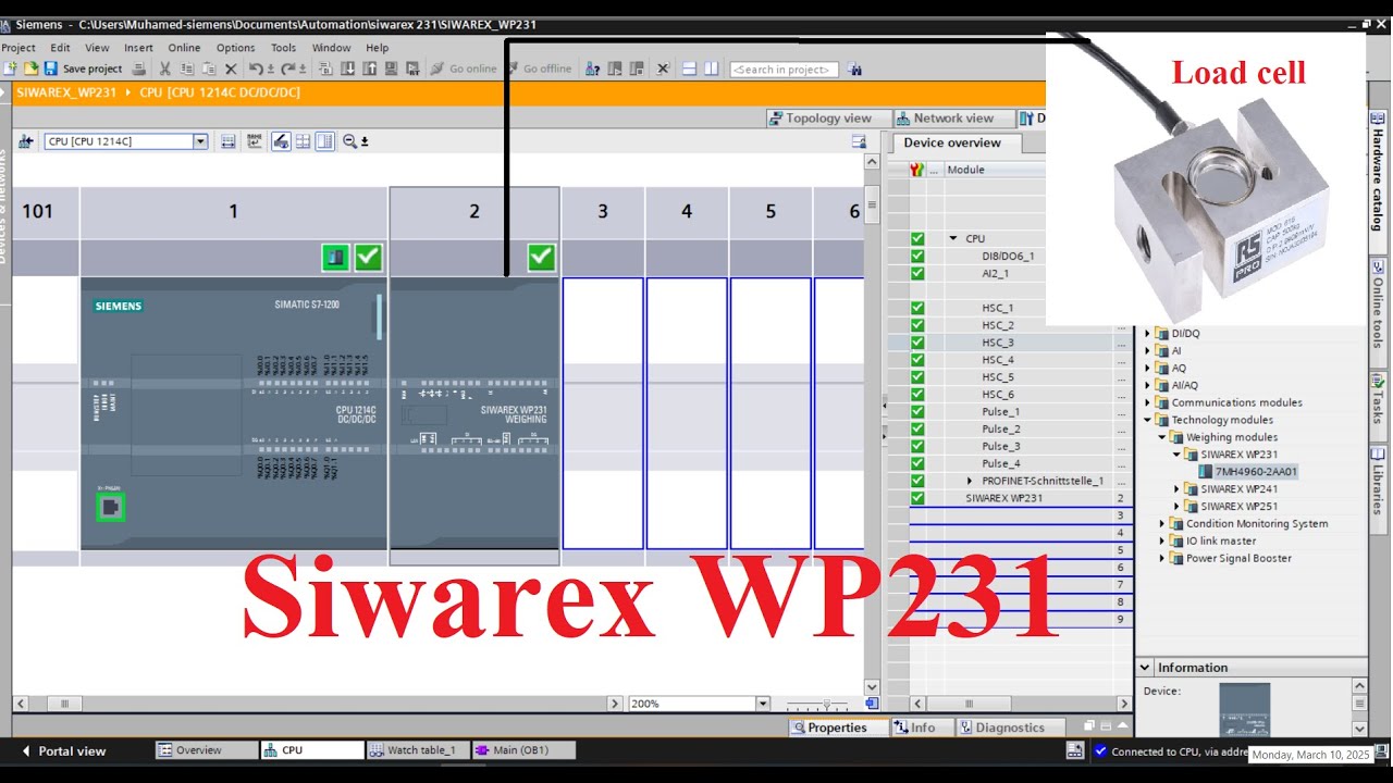 TIA Portal read data from the load cell used SIWAREX WP 231 (weight measurement)